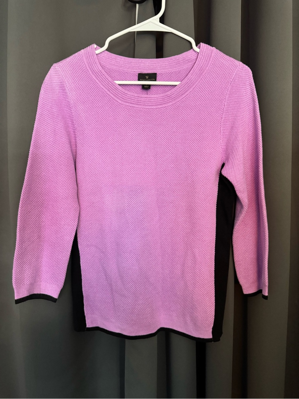 Worthington Lilac Crewneck Sweater with Black Side Panels